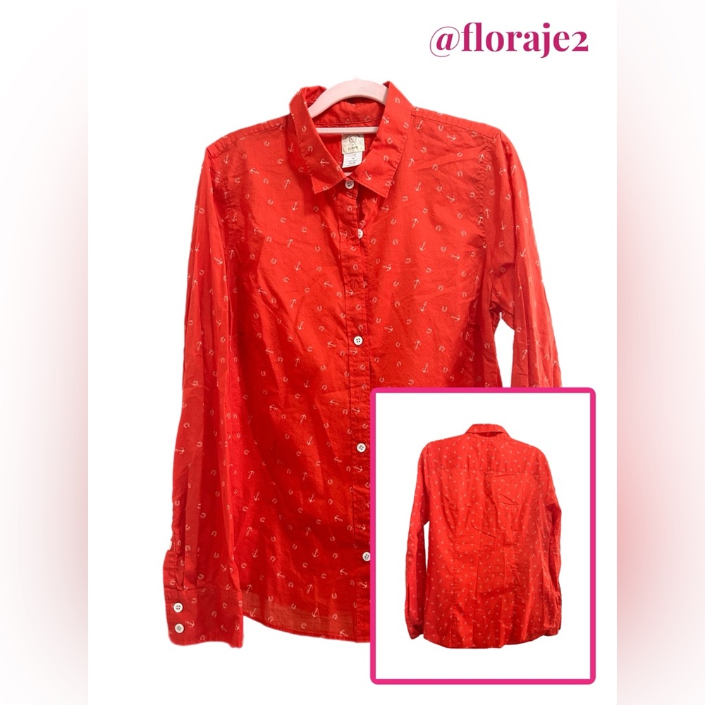 J.Crew Factory Red Anchor & Horseshoe Print Shirt Size 10